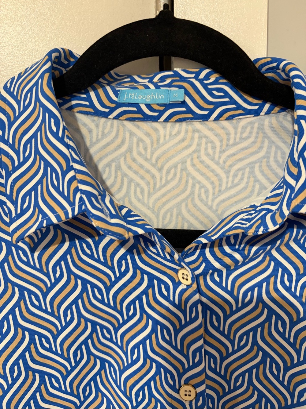 J.McLaughlin Top Womens M Blue 3/4 Sleeve Collared Casual Resort Shirt Button